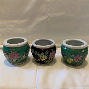 ⭐️Miniature Oriental Hand Painted Fish Bowl Vase/Planter Set of 3